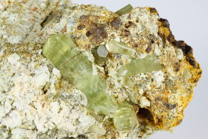 Lustrous, Yellow Apatite Crystals on Feldspar - Morocco #185463